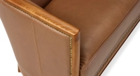Canapé vintage 2 places bois teinte meriser et cuir noisette