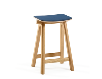 Tabouret de bar en chêne tapissé H60 cm bois teinte naturelle assise bleu marine