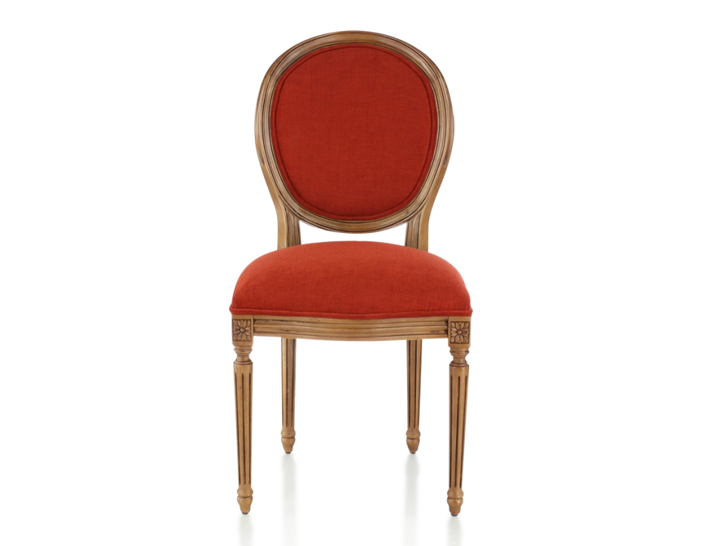 Silla antigua estilo Luis XVI madera con tinte envejecido y tejido naranja quemado