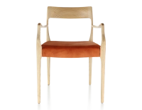 Chaise scandinave avec accoudoirs bois teinte naturelle assise tissu velours terracotta