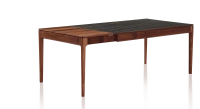 Extending table for 6 to 10 people in walnut and ceramic with wooden extensions with natural stained wood and black marble effect ceramic top 140x90 cm