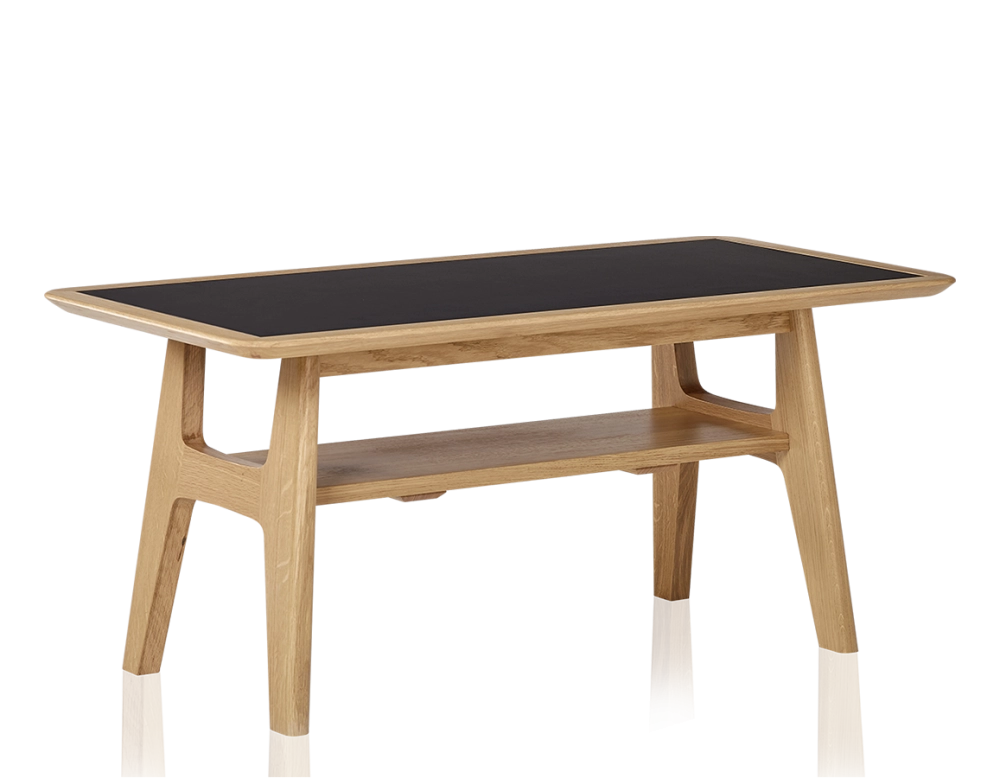 Table basse rectangulaire en chêne et céramique avec bois teinte naturelle plateau céramique noir unie 100x50 cm