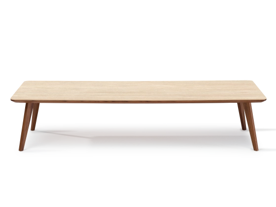 Table basse rectangulaire F7 en noyer et céramique bois teinte naturelle et céramique effet pierre travertin 120x80x30 cm
