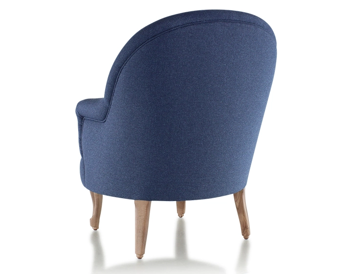 Toad armchair with armrests walnut-stained wooden legs and navy blue fabric