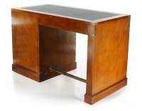 Bureau marine 5 tiroirs bois teinte merisier et cuir vert