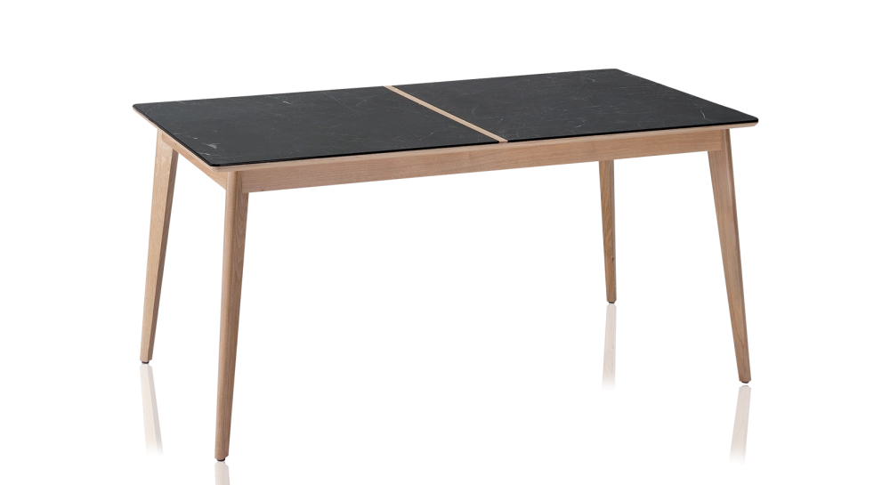 Dining table for 6 people in oak and ceramic with natural stained wood and oxidised brown ceramic top 140x90 cm