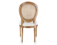Chaise ancienne style Louis XVI bois teinte ancienne dossier canné assise tissu beige naturel