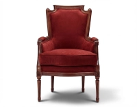 Louis XVI style bergère armchair bois teinte ancienne et tissu bordeaux