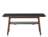 Table basse rectangulaire en chêne et céramique avec bois teinte marron foncé plateau céramique noir unie 100x50 cm