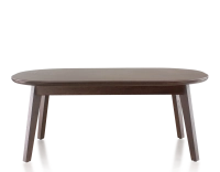 Table basse ovale en chêne et céramique avec bois teinte marron foncé plateau céramique brun oxydé 100x60 cm