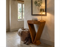 Console art déco simple tiroir bois teinte merisier