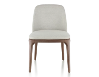Chaise design bois teinte marron foncé et tissu beige naturel