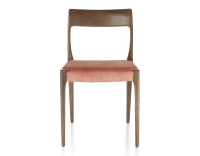 Chaise scandinave bois teinte marron foncé assise tissu velours rose pâle