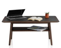 Rectangular coffee table in oak and ceramic with dark brown stained wood and slate effect ceramic top 100x50 cm
