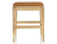 Tabouret design H45 cm bois teinte naturelle assise cuir caramel