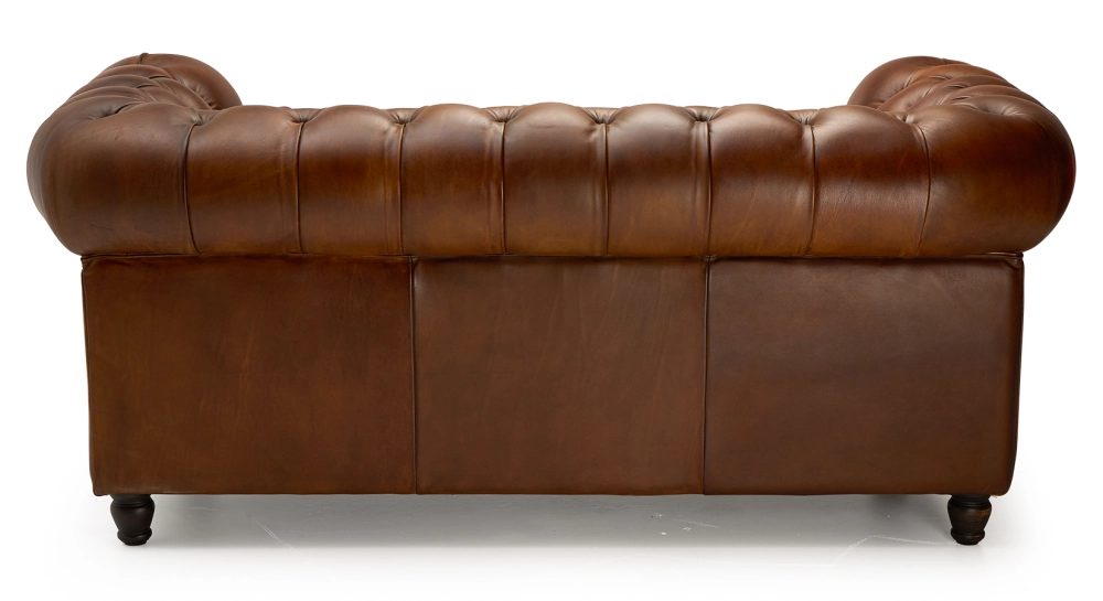 2 seater Chesterfield leather sofa brown vintage studded armchairs