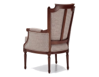 Louis XVI style bergère armchair bois teinte ancienne et tissu chiné beige, gris et orange