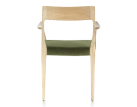 Chaise scandinave avec accoudoirs bois teinte naturelle assise tissu vert olive