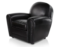 Fauteuil club cuir noir accoudoirs cloutés