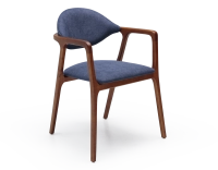 Chaise design avec accoudoirs bois teinte merisier et tissu bleu océan