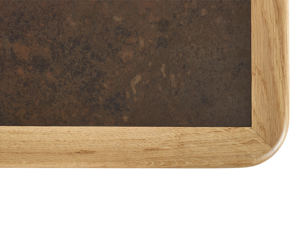 Rectangular coffee table in oak and ceramic with natural stained wood, oxidised brown ceramic top 100x50 cm