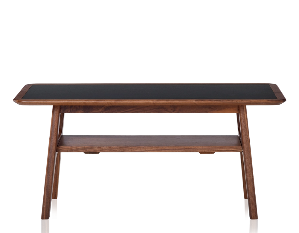 Table basse rectangulaire en noyer et céramique bois teinte naturelle plateau céramique noir unie 100x50 cm