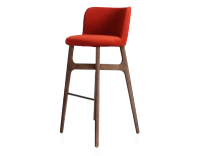 Taburete de bar h80 cm madera tintada marrón oscuro asiento tejido naranja quemado
