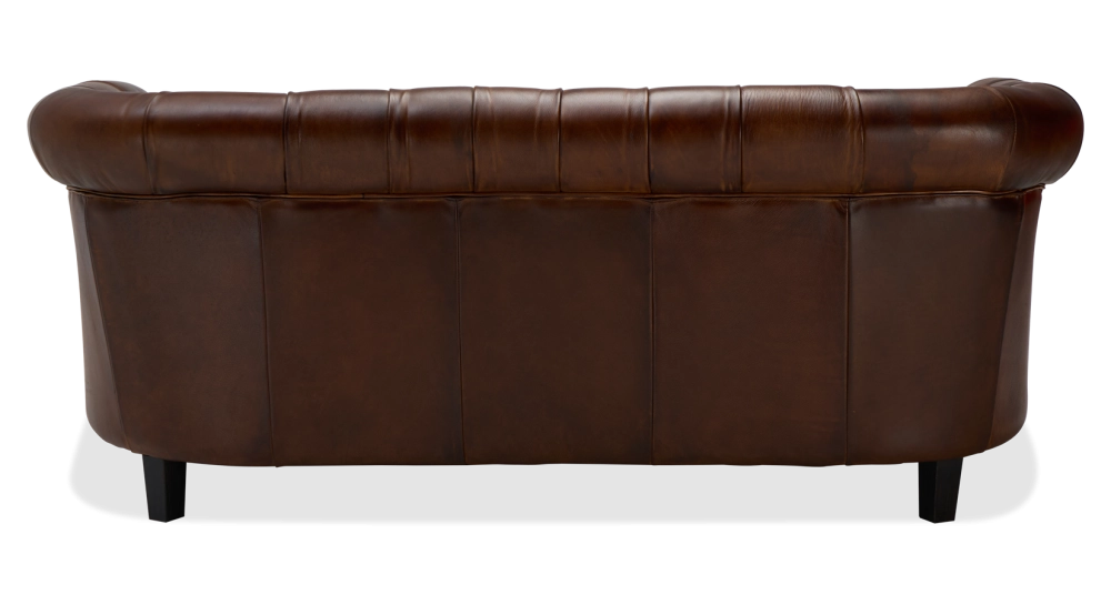 2 seater Chesterfield leather sofa dark brown studded armrests