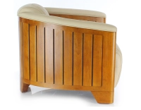 Fauteuil club bois et cuir beige