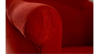 Fauteuil crapaud avec accoudoirs pieds bois teinte naturelle et tissu velours terracotta