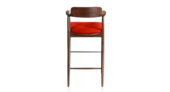 Tabouret de bar h80 cm bois teinte marron foncé assise tissu orange brulé
