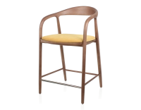 Bar stool H60 cm walnut-stained wood and yellow fabric
