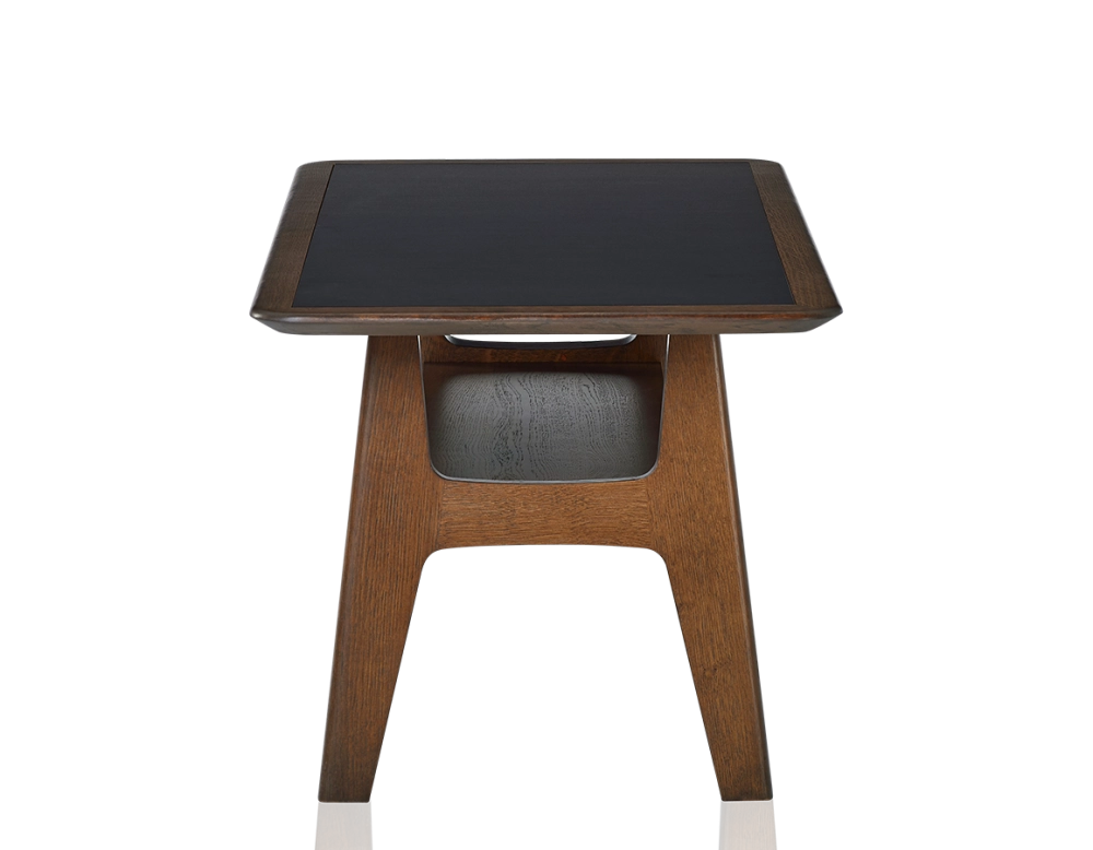 Table basse rectangulaire en chêne et céramique avec bois teinte marron foncé plateau céramique noir unie 100x50 cm