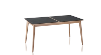 Extendable table for 8 to 14 people in oak and ceramic with wooden extensions with natural wood stain and slate effect ceramic top 210x100 cm