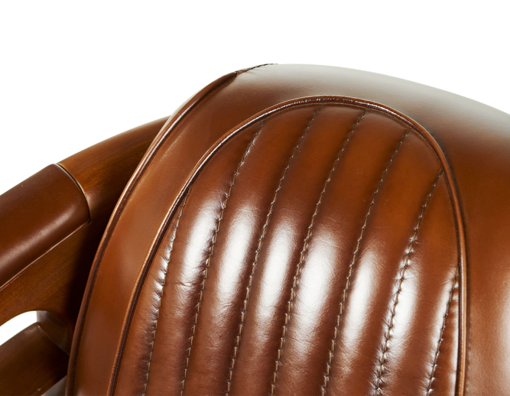 Fauteuil club bois et cuir marron vintage