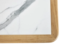Table basse rectangulaire en chêne et céramique avec bois teinte naturelle plateau céramique effet marbre blanc 100x50 cm