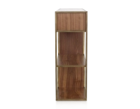 Console design natural tint walnut and brass patina metal