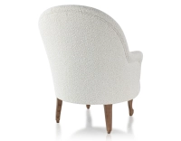 Fauteuil crapaud avec accoudoirs pieds bois teinte noyer et tissu bouclé blanc
