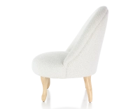 Armless toad chair natural tint wooden legs and white looped fabric