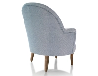 Fauteuil crapaud avec accoudoirs pieds bois teinte noyer et tissu chevron bleu