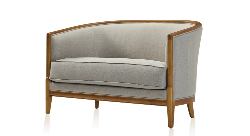 Antique 2 seater sofa cherry-stained wood and light grey fabric