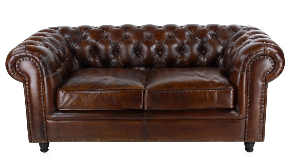2 seater Chesterfield leather sofa dark brown studded armrests