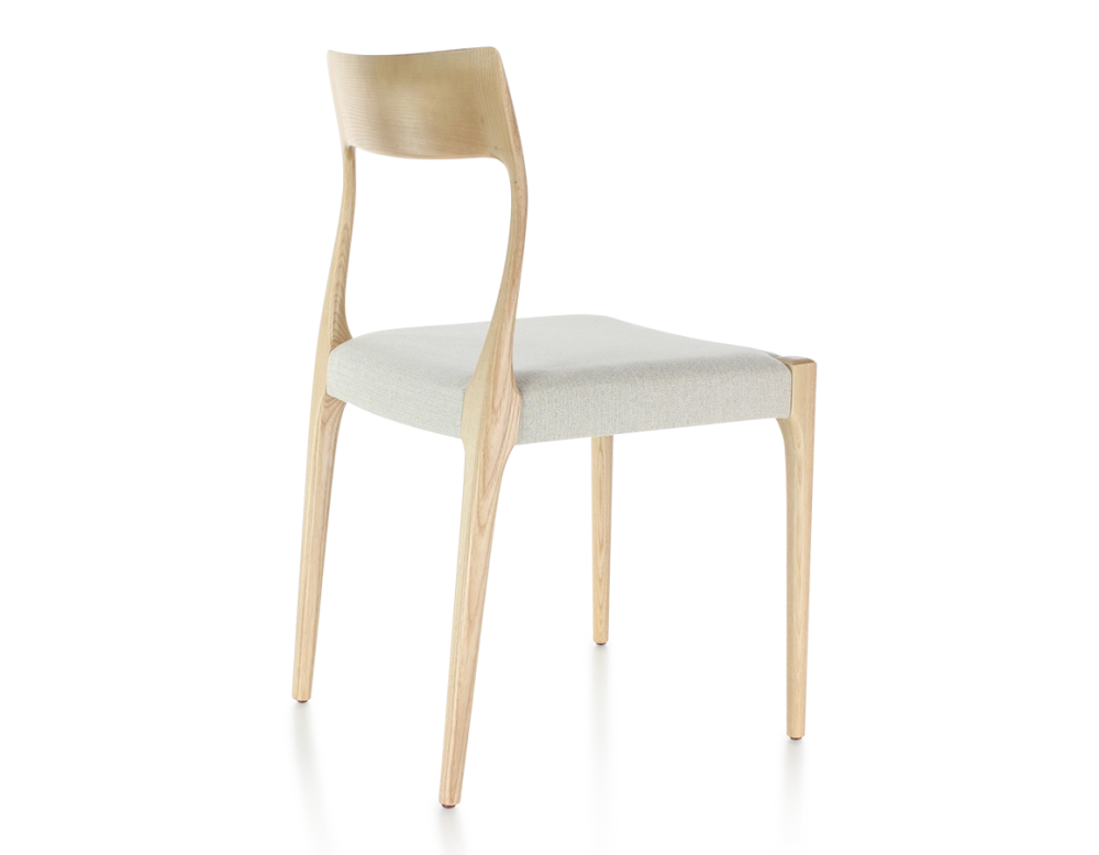 Chaise scandinave bois teinte naturelle assise tissu beige naturel