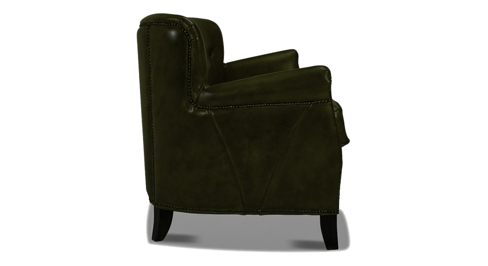 Canapé club cuir 3 places vert olive accoudoirs cloutés