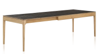 Table extensible 8 à 12 personnes en chêne et céramique allonges céramique avec bois teinte naturelle et plateau et allonges céramique effet marbre noir 210x100 cm