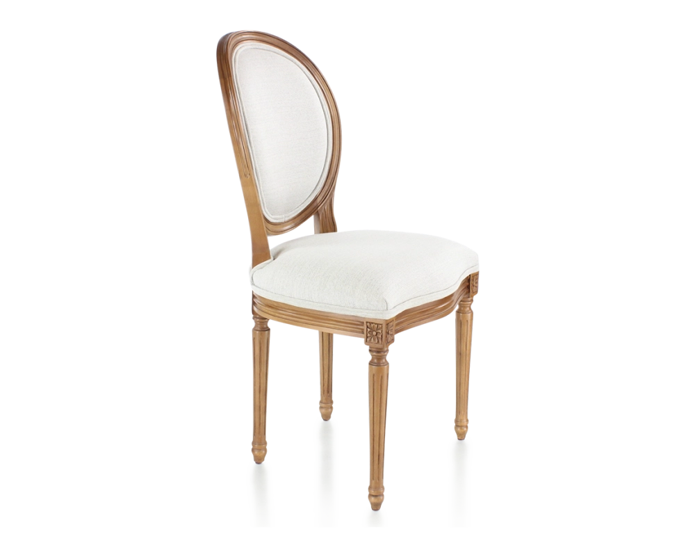 Antique Louis XVI style chair wood stained antique and natural beige fabric