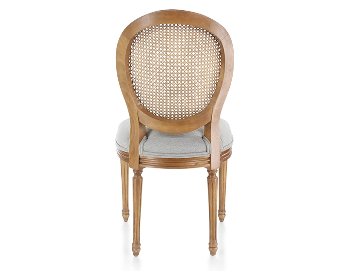 Silla antigua estilo Luis XVI madera tinte envejecido respaldo de rejilla asiento tejido gris claro