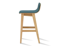 Tabouret de bar en chêne H60 cm bois teinte naturelle assise tissu bleu océan