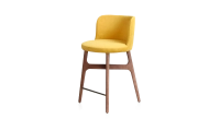 Tabouret de bar h60 cm bois teinte noyer assise tissu jaune