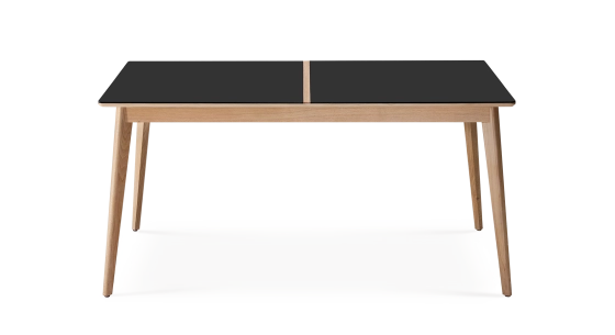 Table salle à manger en chêne et céramique 8 personnes avec bois teinte naturelle et plateau céramique noir unie 210x100 cm